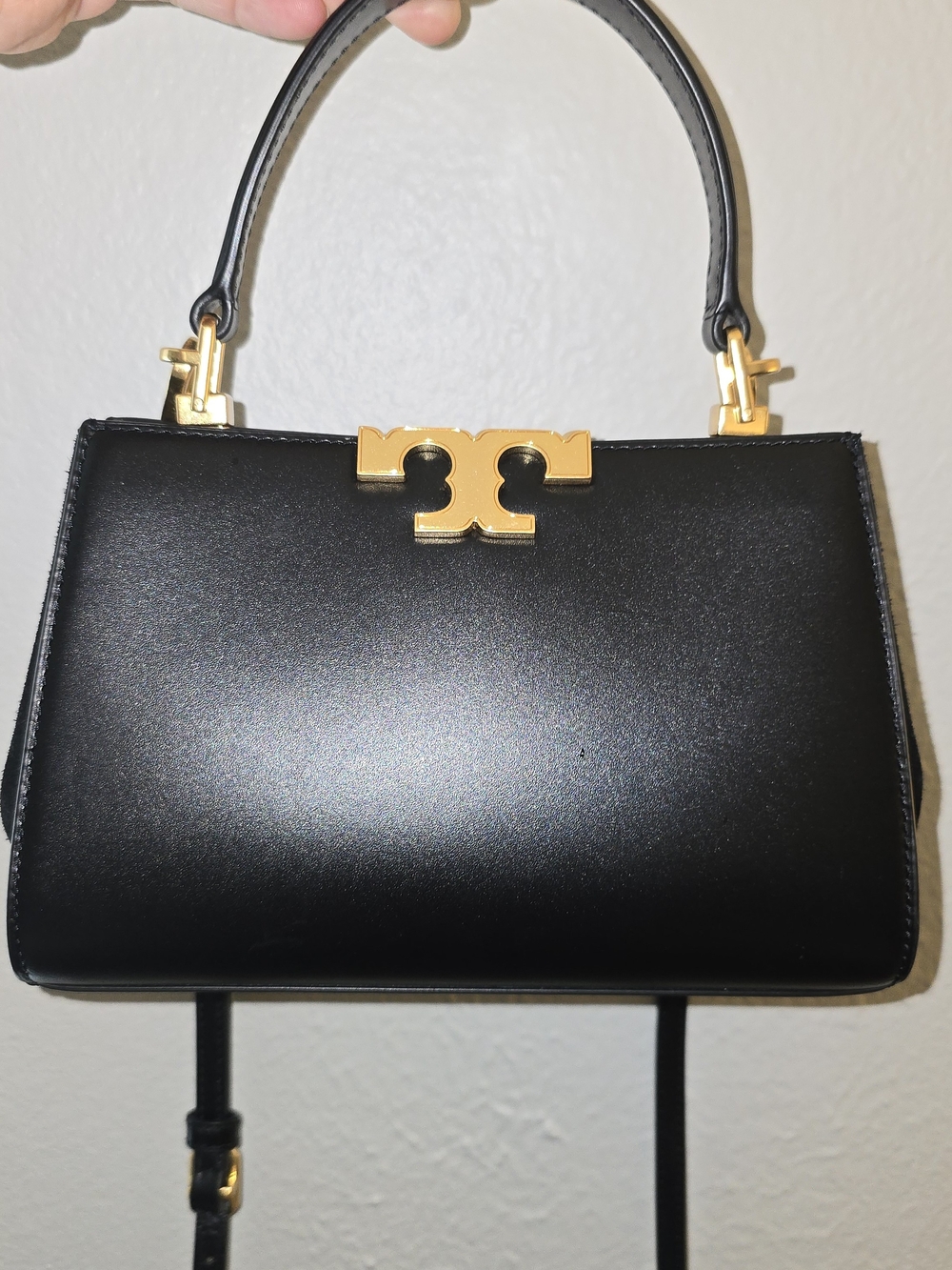 Tory Burch Elenor Black Leather Top-Handle Bag with Gold Hardware
